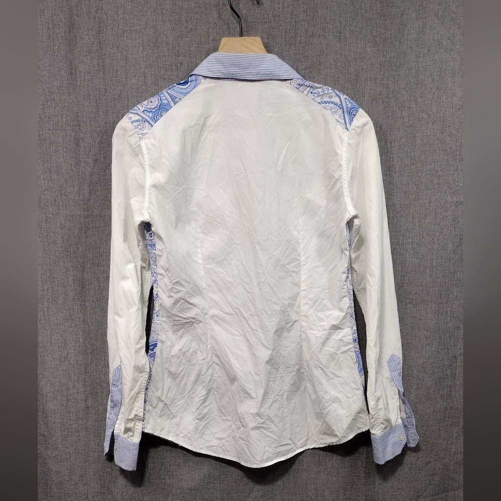 Etro Paisley Button Shirt Womens 42 Made in Italy Blue White Artsy Retro 90s Y2K - Picture 5 of 7